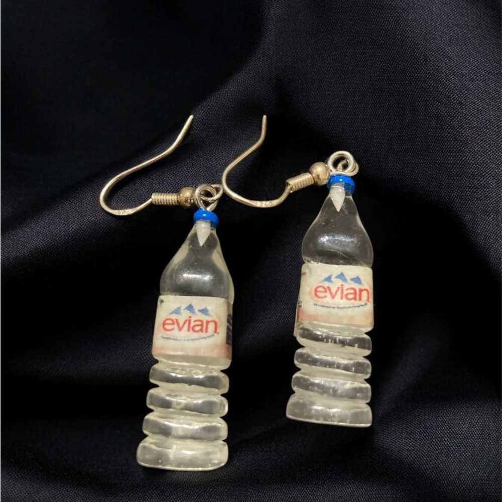 Evian Bottle Earrings with Blue Accents